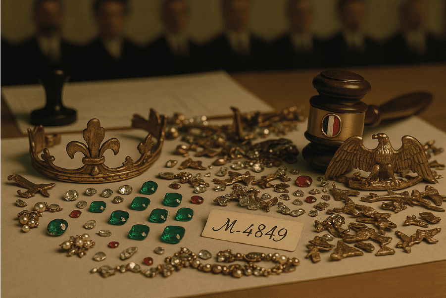 Image représentative de l'aliénation des joyaux de la Couronne de France. Image générée par l’auteur avec le modèle DALL·E via ChatGPT (OpenAI), 2025.